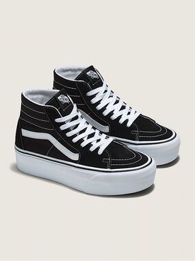 Vans Platform Sk8-Hi High-Top Sneakers in Black & White (Canvas)